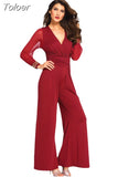 Women Elegant Office Laides Bodysuit Long Sleeve Overalls Sexy Black One Piece Outfit Party Rompers Wed Leg