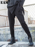 High Elastic Waist Black Casual Spliced Trousers New Loose Fit Harem Pants Women Fashion Tide Spring Autumn 2023