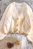 Vintage Short Cardigan Knitted Sweater Women 2023 Autumn Winter Long Sleeve Solid Sweaters Coat & Jackets