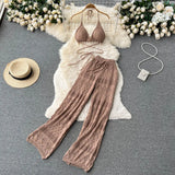 High-Rise Thin-Legged Trousers With Hanging Neck Short Top Two Spice Girl