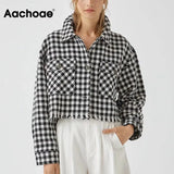 2022 New Arrival Houndstooth Jacket Women Chic Tassel Pocket Coat Lady Batwing Long Sleeve Loose Cropped Tops