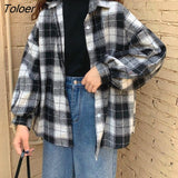 Women Blouses Turn-down Collar Spring Shirts Plaid All-match BF Batwing-sleeve Loose Outwear Harajuku Female 4 Colors Chic