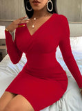 Knit V-Neck High Waist Wrap Midi