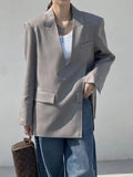 Fashion Women's Blazer V-neck Long Sleeve Solid Color Medium Length Pocket Split Suits Jackets Summer 2023 New