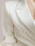 Fashion Women's Suit Dress Notched Collar Bow Lace Up Wait Spliced Pearls Pleated White Dresses Spring 2023 New