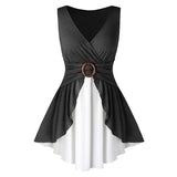 Tank Top Women Slim Overlap Two Piece Button Detail Tunic Shirts Summer Ladies Casual Sleeveless Loose Shirt