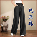 Linen Large-Size Broad Leg Trousers Women's Rope Loose Waist Cotton Spring And Summer Women's Trousers Loose Cotton Thighs