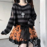 Punk Gothic Sweater Emo Tops E-girls Mall Goth Pullovers Y2k Harajuku Grunge Clothes Alt Dark Aesthetic Striped