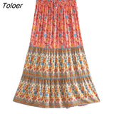 2023 Summer Skirt Women Paisley Floral Print Skirts Casual Vintage A-Line Beach Skirt saia Jupe Femme faldas Midi