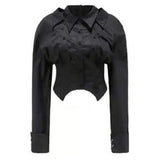 Women White Ways Wear Irregular Short Blouse New Lapel Long Sleeve Loose Fit Shirt Fashion Tide Spring Summer 2023