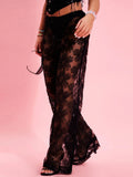 Black Mesh Floral Rhinestone Pants-Outfit