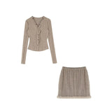 Autumn 2 Piece Dress Set Women Y2k Crop Tops + Mini Skirts Female Elegant Slim Bodycon Dress Office Lady Korea Fashion