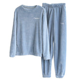 Pajamas Set Winter Warm Flannel Pajamas Homewear Thick Female Sleepwear Plush Pyjamas Suit Sweatshirt Hoodies Solid