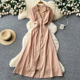 Temperament Dress 2025 New V-Neck Lantern Sleeves Folded Long Silk Dress