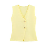 New Gold Button Knitted Vest Small Folding Splicing Skirt