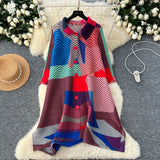 Folded Dress Women's Autumn 2025 Retro Collar Long Sleeves Loose A-Word Printing