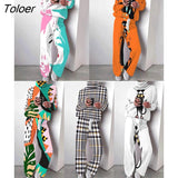 High Neck Knit Wide Leg Pants Suits Two-piece Set 2023 Autumn Winter New Printed Long Sleeve Women's Tops +