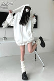 Ear Hooded Sweatshirt Women High Street Fashion Y2K Clothes Zip Up Hoodies Vintage Long Sleeve Oversized Jackets