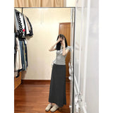 Casual Gray Shoulder Short Sleeve Two Sets Of Summer New High-End Long Skirt Temperament