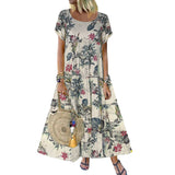 Explosion Women's Vintage Flower Printed Short Sleeve Round