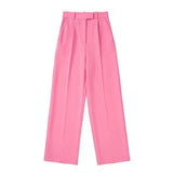 2022 Spring Women 2 Pieces Set Chiffon Blouse Long Sleeve Tops O Neck Shirts High Waist Trousers Loose Wide Leg