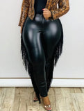 Plus Size Tassels Tight Leather