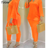 Piece Sets Womens Outifits Bell Sleeve V-Neck Casual Top & Pants Set Fashion Long Sleeve Suit Elegant Chic Daily