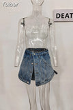 Solid Hot Women's Fake Two Pieces Of High Waist A-line Thin Denim Shorts Street Style Mall Goth 2023 Summer