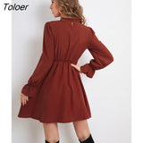 Puff Sleeve Dress Women Elegant Casual Red Short Dress Spring Autumn Fashion A-line Ruched Solid Dresses For Women