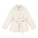 Winter Cotton Padded Coats Women Single-breasted Lace-up Female Chic All-Match Parkas Turn-down Collar Jackets Office