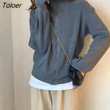Turtleneck Zipper Cardigan Women Autumn Winter Long Sleeve Knitted Pink Cardigans Woman 2023 Korean Solid Color