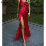 Gown Robe Dresses Summer New Women's Sequin Split Dress Long Slim Strapless Vestidos Red Evening Party Club Wear
