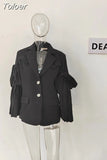 Fashion Women Blazer Notched Collar Long Sleeve Pleated Patchwork Single Breasted Waist Suit Jackets Summer 2023 New