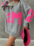 Women Letter Print Sweaters Casual Long Sleeve O-Neck Knitted Pullover Fashion 2022 Autumn Winter Lady Oversized Jumper