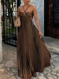 Women's Dress Sweet Sexy Slings With Chest Pressure Folds Big Pendulum Dress Solid Color Woman