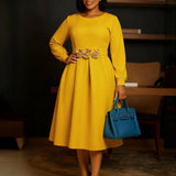 African Fashion Big Collar OL Tongle Temperament Elegant Bag-Upped Pencil Dress