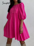 Party A-line puff short sleeve ruffle women dress summer Office green high waist mini dress summer White purple mujer