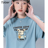 Women T-shirts 2022 Summer Short Sleeve O Neck Loose Tees Cute Little Mouse Pattern Casual Chic