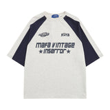 Raglan Short Sleeve Patchwork T-shirt-Outfit