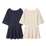 2025 New Fashion Temperament Round Horn Sleeve With Lace Dress