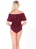Sexy Off-the-shoulder Short Sleeves Solid Ruffles