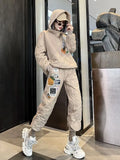 2022 Winter Two Piece Set Hooded Coat Streetwear Hoodies Women High Waist Warm Formal Pants Work Trousers