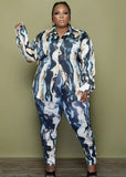 Print Blouse and Pants Plus Size Two Piece