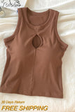 Women Hollow Out Tank Tops With Bra Pad O-Neck Y2K Crop Tops Sexy Off Shoulder Tank Tops For Women Streetwear