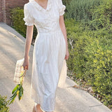 Party Summer Elegant Chiffon Dress Women French Style Sweet Lace-up Midi Kawaii Dress V-neck Korean Slim Designer Princess Dress