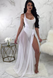 Sexy U Neck Backless Straps Holidays Bodysuit and Long Mesh Beach Cover Up 2 Piece