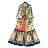 Printed Dress Woman 2025 Spring Strap To Cover Collar Long Sleeve Single Row Buckle Folding