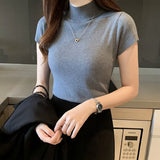 Casual Women Korean Tops Blusas Mujer De Moda Spring Summer Women New Solid Slim Turtleneck Blouse Blusas Clothing