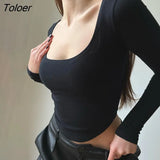 Collar Women's T-Shirt Long Sleeve Y2K Slim Tight Tee Casual Slim Cropped Sexy Basic Tees Top New Fashion Ladies