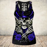 Gothic Skull Print Tank Top Women Halloween Cotton Sleeveless Tee Shirt Workout Black Vest